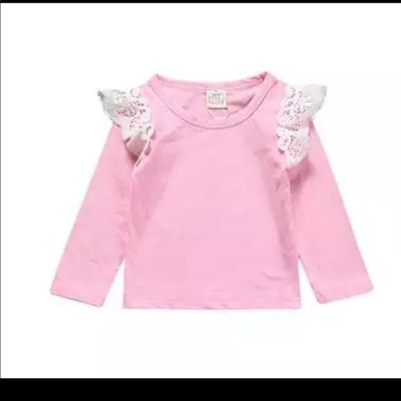 Cute pink shirt with ruffle lace detail on sleeve - Picture 3 of 3
